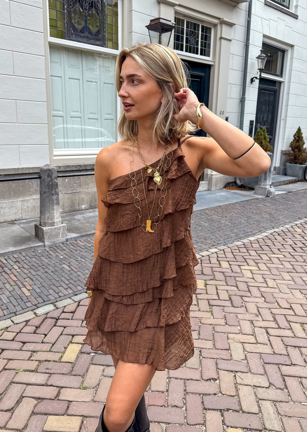 Women's One-Shoulder Mini Dress – Ruffle Cocktail Dress