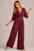 Women's Three-Quarter Sleeve Jumpsuit – Wide Leg Pantsuit