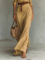 Women's Belted Maxi Shirt Dress – Lapel Collar Long Sleeve Dress
