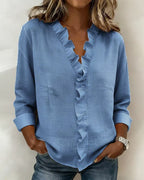 Women's V-Neck Ruffle Top – Flowy Statement Sleeve Blouse