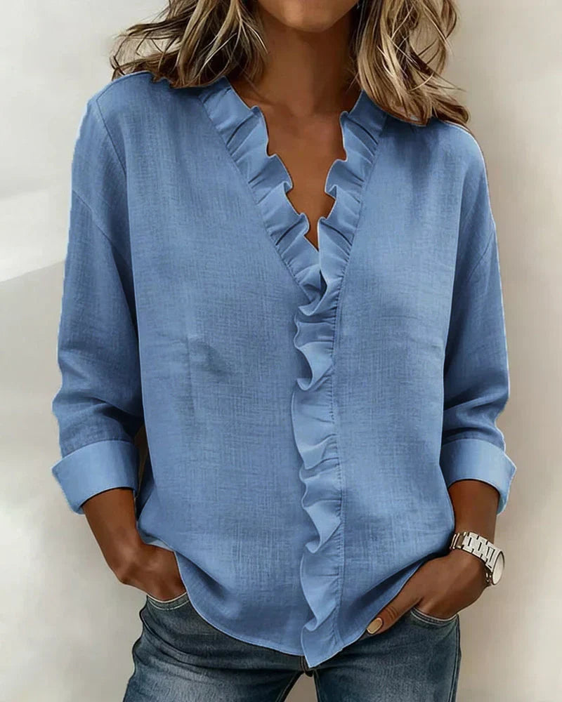 Women's V-Neck Ruffle Top – Flowy Statement Sleeve Blouse