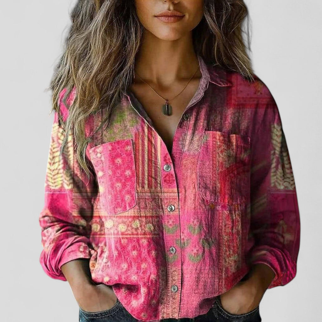 Women's Button Blouse – Gradient Print Casual Blouse – Veronica