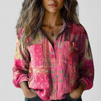 Women's Button Blouse – Gradient Print Casual Blouse – Veronica