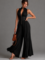 Women's Halter Wide Leg Jumpsuit – Defined Waist Formal Occasion Jumpsuit