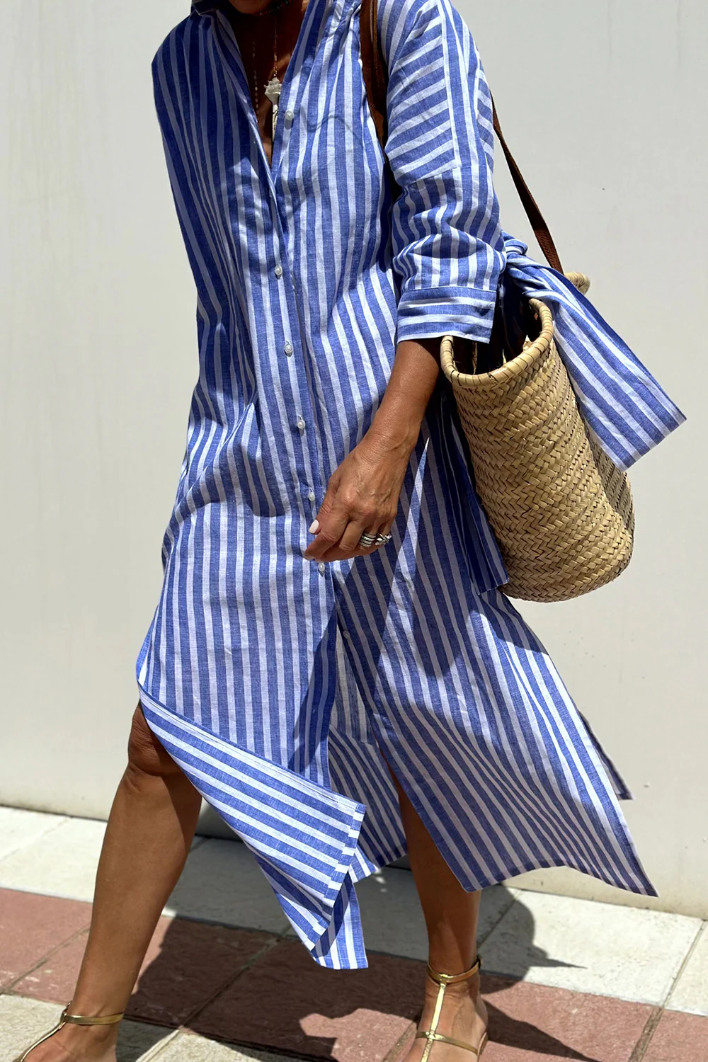 Women's Striped Midi Dress – Relaxed Flowy Day Dress