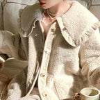 Women's Ruffle Collar Coat – Plush Relaxed Winter Jacket