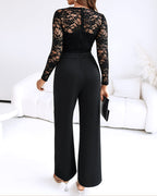 Women's Long Sleeve Lace Jumpsuit – V-Neck Evening Occasion Jumpsuit