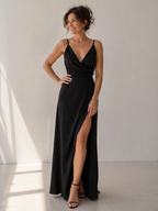 Women's Side Slit Evening Dress – Satin Occasion Dress