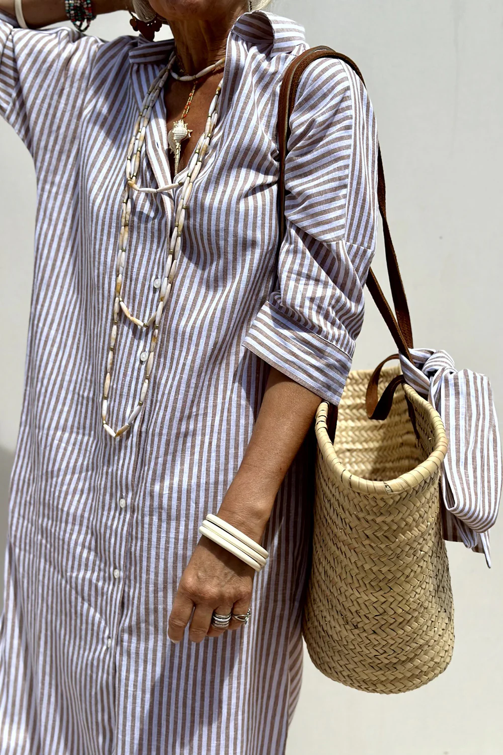 Women's Striped Midi Dress – Relaxed Flowy Day Dress