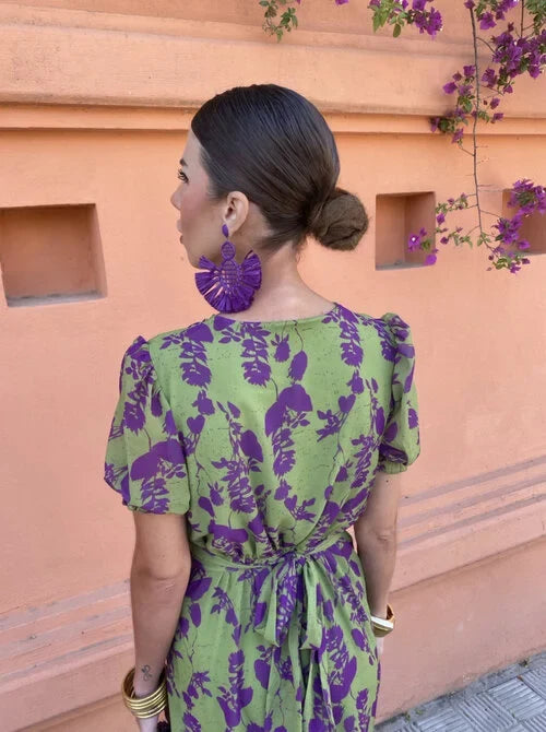 Women's V-Neck Summer Dress – Flowy Short Sleeve Ruffle Dress