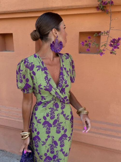 Women's V-Neck Summer Dress – Flowy Short Sleeve Ruffle Dress