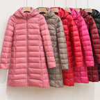 Women's Lightweight Puffer Coat – Removable Hood Longline Jacket