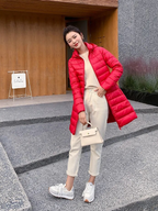 Women's Lightweight Puffer Coat – Removable Hood Longline Jacket