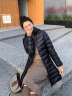 Women's Lightweight Puffer Coat – Removable Hood Longline Jacket