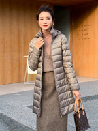 Women's Lightweight Puffer Coat – Removable Hood Longline Jacket