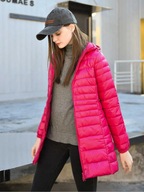 Women's Lightweight Puffer Coat – Removable Hood Longline Jacket