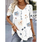 Women's Short Sleeve Floral Blouse – V-Neck Printed Summer Blouse
