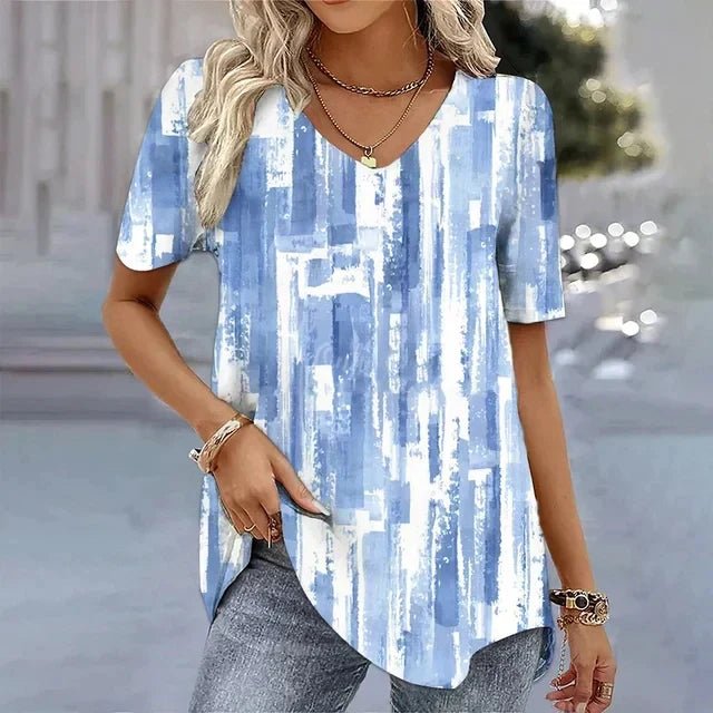 Women's Short Sleeve Floral Blouse – V-Neck Printed Summer Blouse
