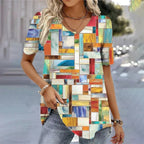 Women's Short Sleeve Floral Blouse – V-Neck Printed Summer Blouse