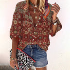 Women's V-Neck Button Front Blouse – Boho Long Sleeve Blouse