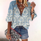 Women's V-Neck Button Front Blouse – Boho Long Sleeve Blouse
