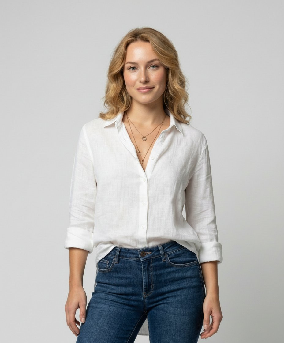 Women's Collared Three-Quarter Sleeve Blouse – Classic Button Front Blouse