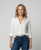 Women's Collared Three-Quarter Sleeve Blouse – Classic Button Front Blouse