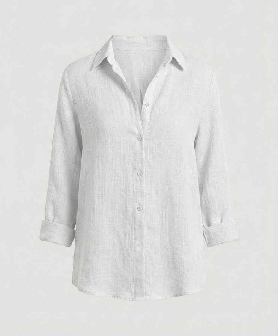Women's Collared Three-Quarter Sleeve Blouse – Classic Button Front Blouse