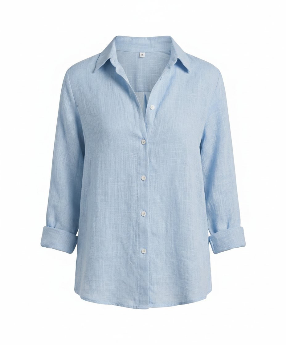 Women's Collared Three-Quarter Sleeve Blouse – Classic Button Front Blouse