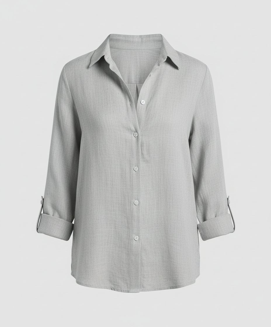 Women's Collared Three-Quarter Sleeve Blouse – Classic Button Front Blouse