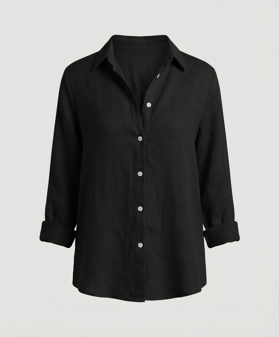 Women's Collared Three-Quarter Sleeve Blouse – Classic Button Front Blouse
