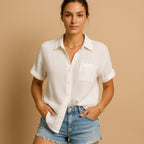 Women's Relaxed Short Sleeve Blouse – Button Front Shirt Blouse