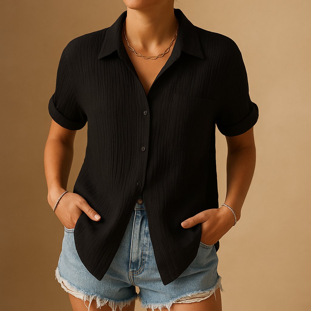 Women's Relaxed Short Sleeve Blouse – Button Front Shirt Blouse