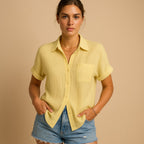 Women's Relaxed Short Sleeve Blouse – Button Front Shirt Blouse