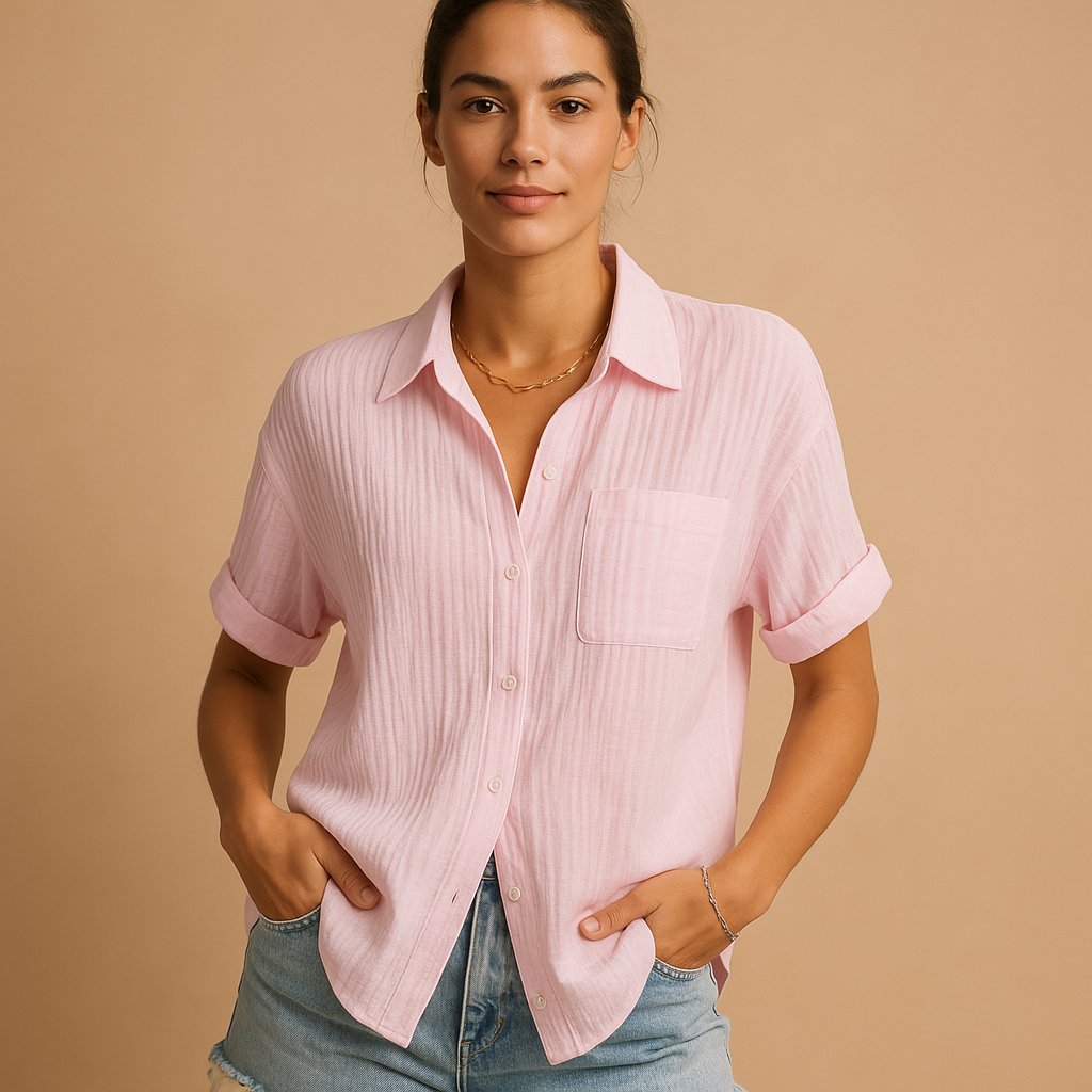 Women's Relaxed Short Sleeve Blouse – Button Front Shirt Blouse