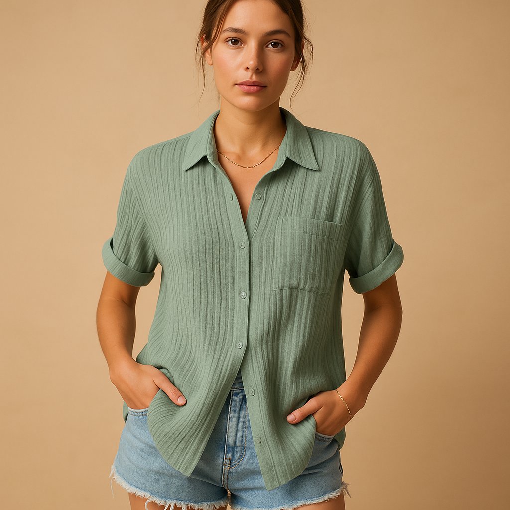 Women's Relaxed Short Sleeve Blouse – Button Front Shirt Blouse