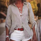 Women's Relaxed Oversized Blouse – Long Sleeve Button Front Shirt Blouse