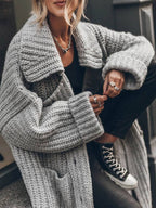 Women's Chunky Longline Cardigan – Oversized Lapel Button Cardigan