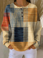 Women's Colour Block Henley Sweater – Waffle Knit Relaxed Pullover