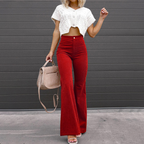 Women's Retro High Waist Flared Pants – Button Front Pocket Trousers