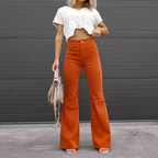 Women's Retro High Waist Flared Pants – Button Front Pocket Trousers