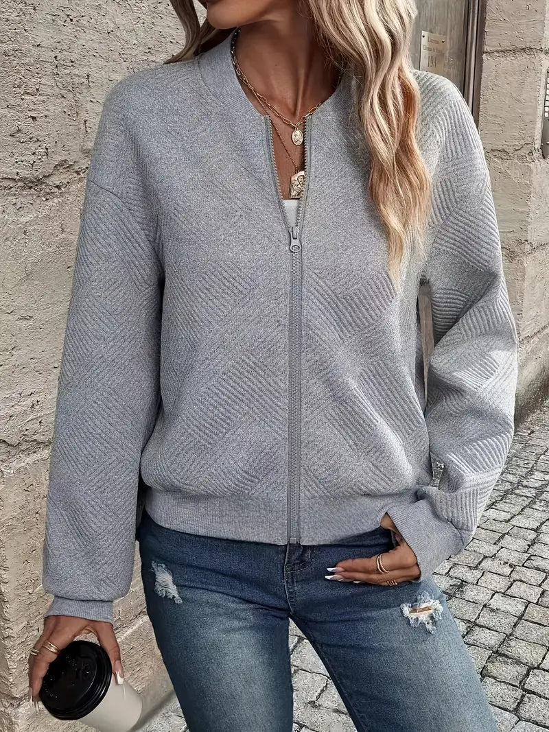 Women's Zip-Up Cardigan – Textured Long Sleeve Cardigan