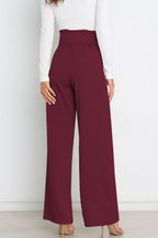 Women's Paperbag Waist Trousers – High Waist Bow Detail Wide Leg Pants