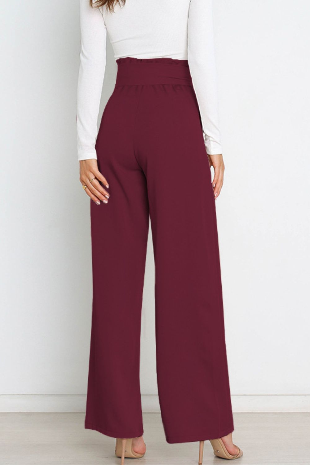 Women's Paperbag Waist Trousers – High Waist Bow Detail Wide Leg Pants