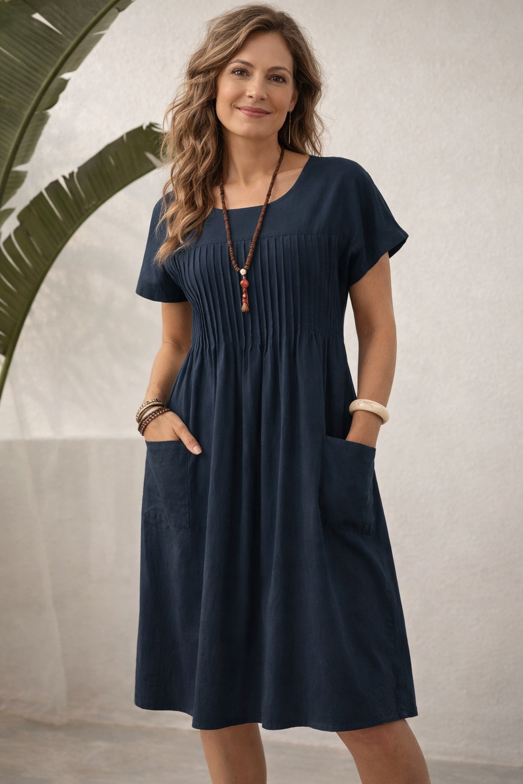 Women's Relaxed Midi Dress – Pocket Casual Dress