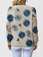 Women's Floral Button Cardigan – V-Neck Flower Pattern Knit Cardigan
