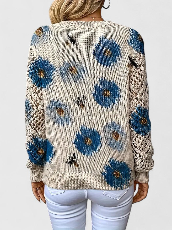 Women's Floral Button Cardigan – V-Neck Flower Pattern Knit Cardigan