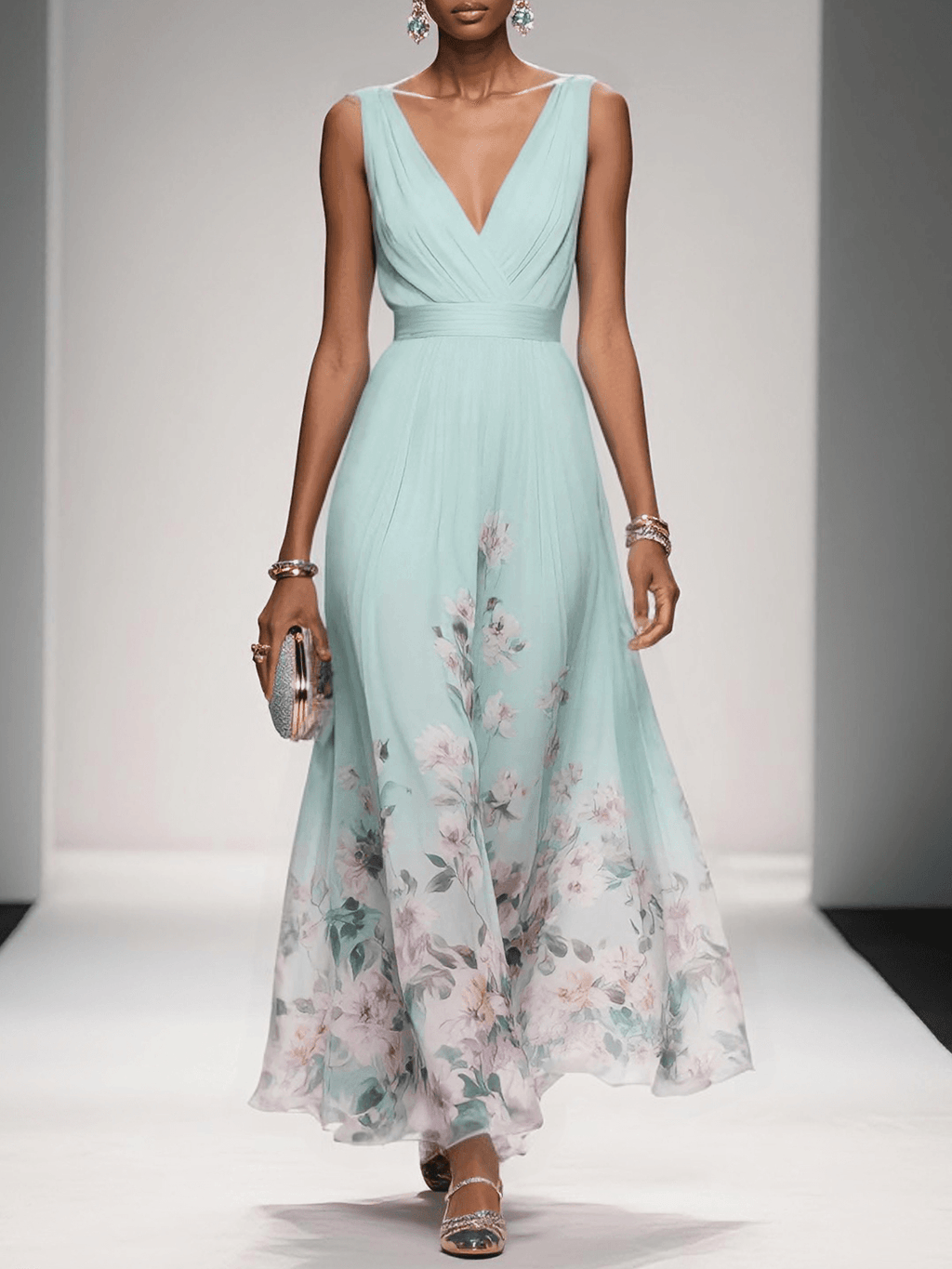 Women's Wedding Guest Floral Maxi Dress – Flowy Summer Occasion Dress