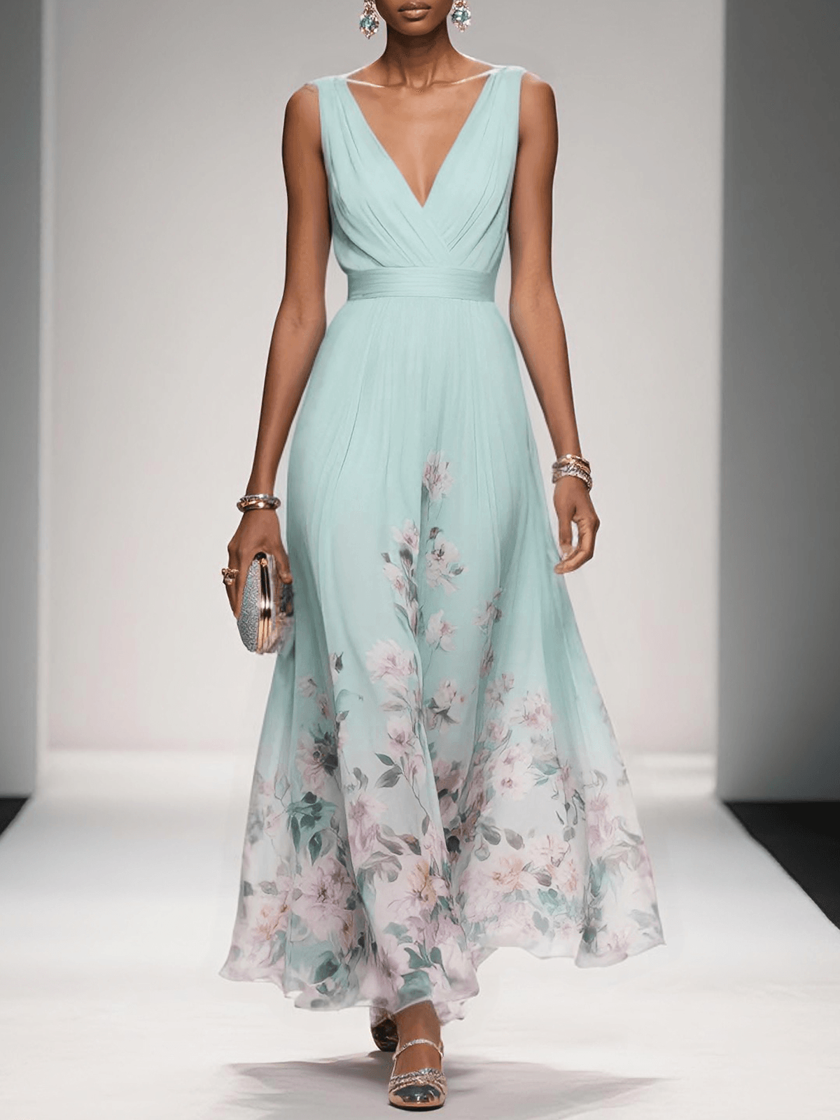 Women's Wedding Guest Floral Maxi Dress – Flowy Summer Occasion Dress
