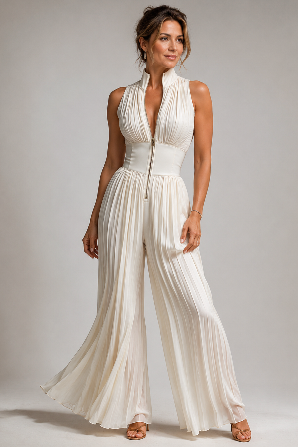 Women's Halter Wide Leg Jumpsuit – Pleated Occasion Jumpsuit